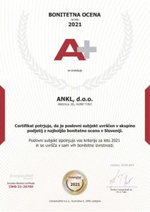 ANKL, d.o.o certifikat odličnosti
